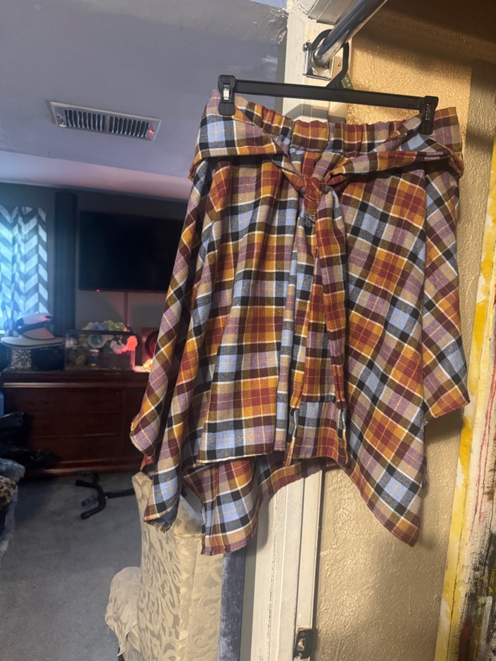 Plaid Paperbag Waist Skirt with Tie - Mustard Plaid